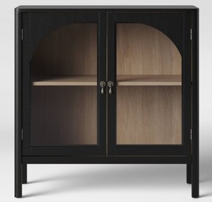 lot 1334 image: New Bedford 2 Door Accent Cabinet Black - Threshold Elegant Storage, Pewter-Finish Hardware, Wood Veneer SMALL SCUFFS PRESENT  - Retail $0