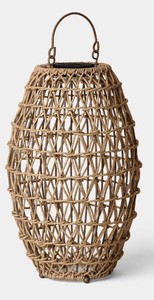 lot 1344 image: Open Weave LED Medium Outdoor Lantern Beige - Threshold - Retail $50