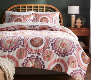 lot 1353 image: King Suzani Print Duvet Cover and Sham Set IvorySalmon OrangePlum RedMustard - Threshold Cotton Sateen, OEKO-TEX Certified - Retail $79