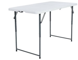 lot 1332 image: 4ft Peakform Adjustable Height Folding Table Off White - Retail $40