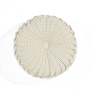 lot 1645 image: Farmhouse Ticking Stripe Yarn Dyed Pleated Decorative Pillow Neutral Single 14in&nbsp Diameter - Retail $86