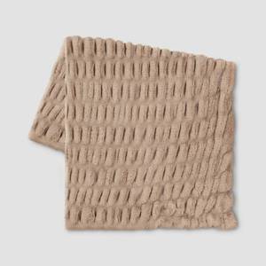 lot 1658 image: 50x60 Ruched Faux Rabbit Fur Throw Blanket Neutral - Threshold Plush, Machine Washable, Reversible - Retail $70