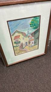 lot 50505 image: Mediterranean Village Scene Framed Watercolor Painting