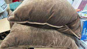 lot 50506 image: Brown Velvet Throw Pillows with Piped Edges