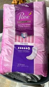 lot 50518 image: Poise Overnight Pads with Bladder Leakage Protection - 27 Count