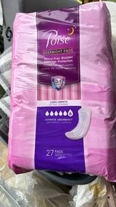lot 50520 image: Poise Overnight Pads Long Length Bladder Protection 27 Count