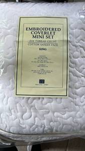 King Size White Embroidered Coverlet Set with Pillow Shams