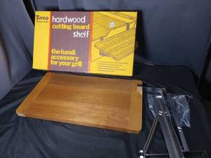 lot 4651 image: Turco Hardwood Cutting Board Shelf Grill Accessory
