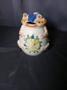 lot 4655 image: Hand-Painted Frog Ceramic Pitcher with Floral Design
