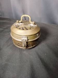 lot 4670 image: Brass Foot Warmer with Perforated Lid and Handle