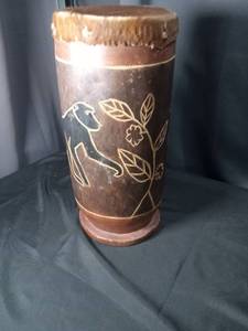 lot 4673 image: Hand Carved Wooden Vase with Floral Design