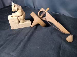 lot 4688 image: Handcrafted Wooden Spinning Top with Horse Figure