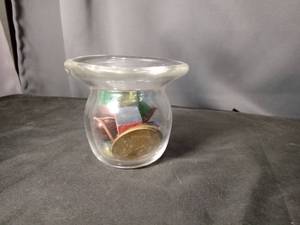 lot 4693 image: Clear Glass Votive Candle Holder with Colored Glass Chips