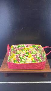lot 40532 image: Woven Storage Basket with Floral Fabric Lining