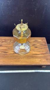 lot 40551 image: Glass Oil Lamp with Brass Burner and Wick