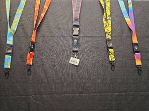 lot 5010 image: Collection of 5 Colorful Patterned Lanyards with Clips