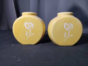 lot 4738 image: Yellow Ceramic Salt and Pepper Shakers with White Floral Design