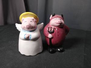 lot 4831 image: Angel and Devil Pig Salt and Pepper Shakers Set
