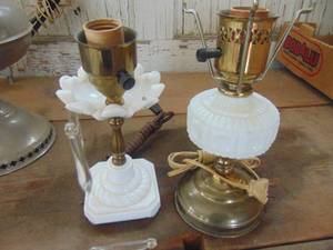 lot 4423 image: Pair of Milk Glass Lamps