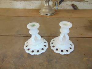 lot 4430 image: Pair of Milk Glass Candle Holders
