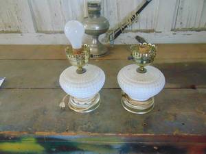 lot 4431 image: Pair of Milk Glass Lamps