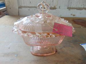 lot 4444 image: Pink Glass Footed Candy Dish