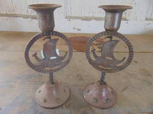 lot 4449 image: Pair of Metal Candle Holders
