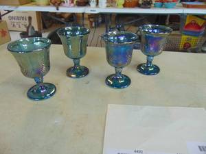 lot 4491 image: Blue Carnival Glass - Stemmed Glasses