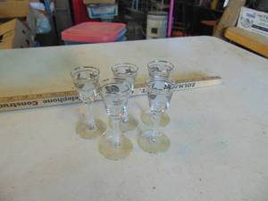 lot 4528 image: Stemmed Frosted Brandy Glasses - 1 oz or so