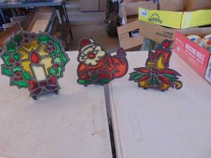 lot 4552 image: 3 Xmas Themed Stained Glass Candle Holders