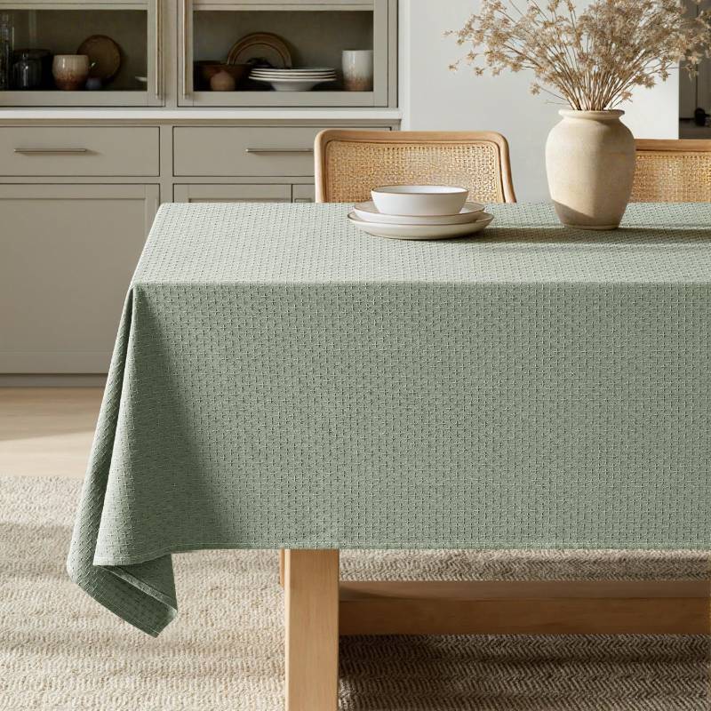 lot 45245 image: Sage Green Linen Cotton Table Cloth Rectangle Tablecloth Spring Waterproof Spillproof Cross-Star Textured Table Cloth Decorative Farmhouse Style for Dining Party Weddings 52x70 Inch - Retail $14