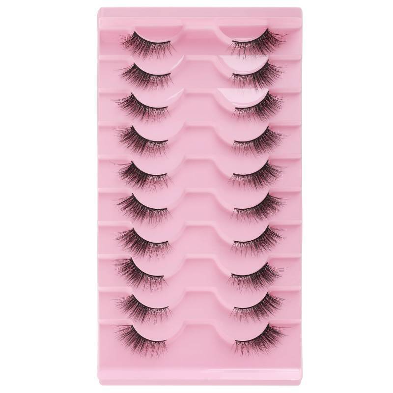 lot 45250 image: Half Lashes Natural Look False Eyelashes Wispy Cat Eye Lashes Look Like Extensions 3D Curly Soft 15MM Fluffy Faux Mink Lashes 10 Pairs - Retail $6