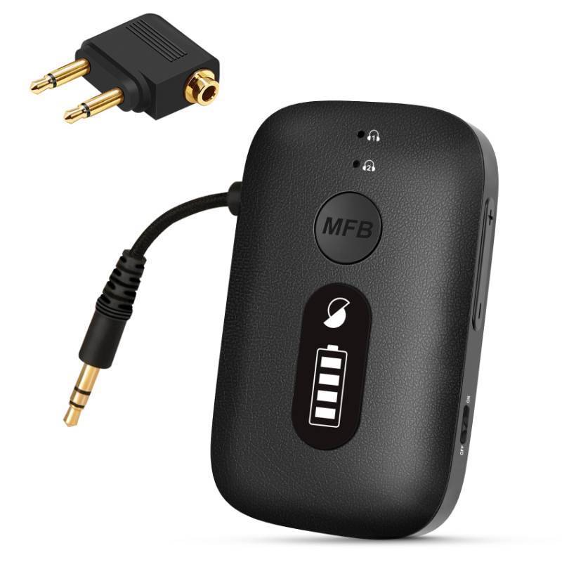 lot 45268 image: Airplane-Bluetooth-Adapter for AirPodsHeadphones, 20 Hr Battery, Supports 2 EarbudsWireless Headphones, 3.5mm AUX Wireless Audio Transmitter for TV, Gym Equipment, Controller, MP3 Player - Retail $23