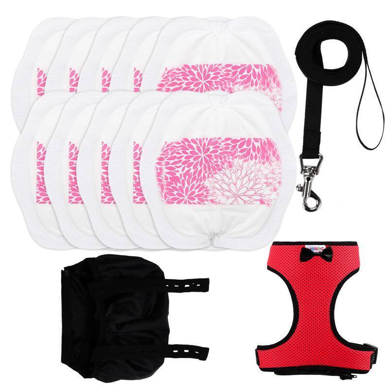 lot 45288 image: 8 Pack Super Absorbent Pet Training Pads  1 Set Durable Pet Leash & Harness  Leak-Proof Essentials for Indoor & Travel (S Size) - Retail $20