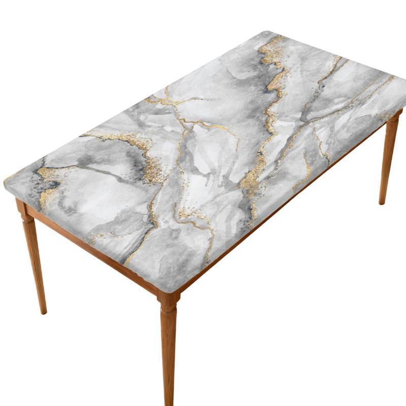 lot 45290 image: Grey Marble Rectangle Fitted Tablecloth 5ft Rectangle Table Cover with Elastic Edge Wipeable Outdoor Table Cloths for Kitchen Dining Party Outdoor Picnic Holiday Decor 60 L X 30 W - Retail $21