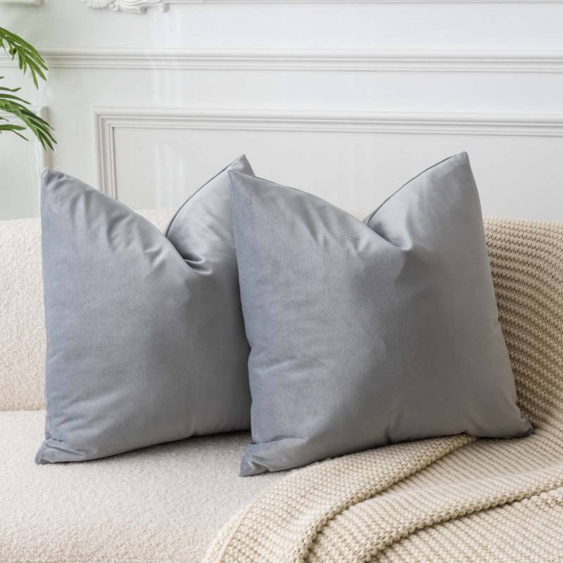 lot 45299 image: Decorative Pillow Covers Set of 2 Velvet Throw Pillow Covers for Couch Sofa Bed Soft Cushion Covers Cases with Hidden Zipper for Living Room Home Decor 16x16 inch, Silver Gray - Retail $13
