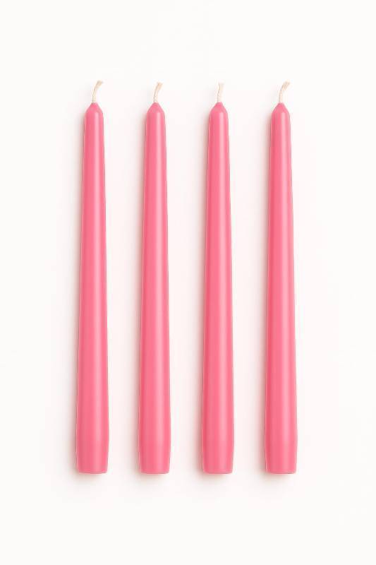 lot 45307 image: Pink Taper Candles 10 Inch Tapered Candles Set of 4 Unscented Taper Candles Decorative Long Candlesticks for Decoration, Festival, Dinner, Party Long Burning Time Pink - Retail $8