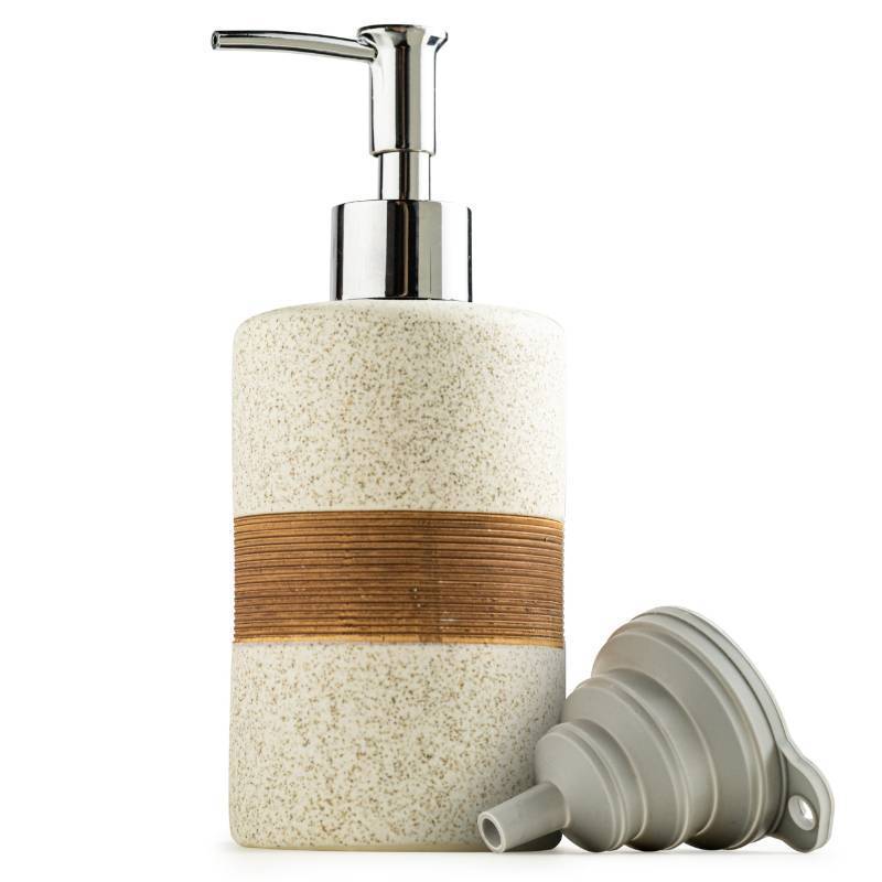 lot 45315 image: Soap Dispenser for Kitchen & Bathroom, Dish Soap, Hand Soap, Shampoo, Conditioner Dispenser Bottle with Stainless Steel Pump, Includes Silicone Funnel, Non-Slip Design, Kitchen Decor, White - Retail $18