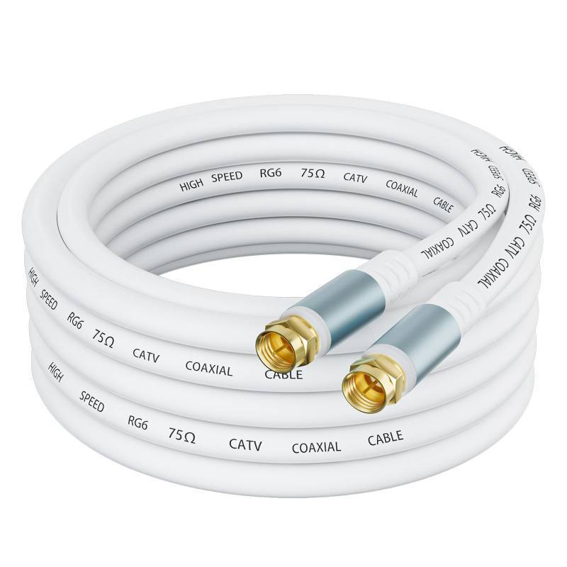 lot 45320 image: White RG6 Coaxial Cable 10ft Super Speed Internet, Broadband and Digital TV Aerial, Satellite RG6 Coaxial Extension Cable - Retail $8