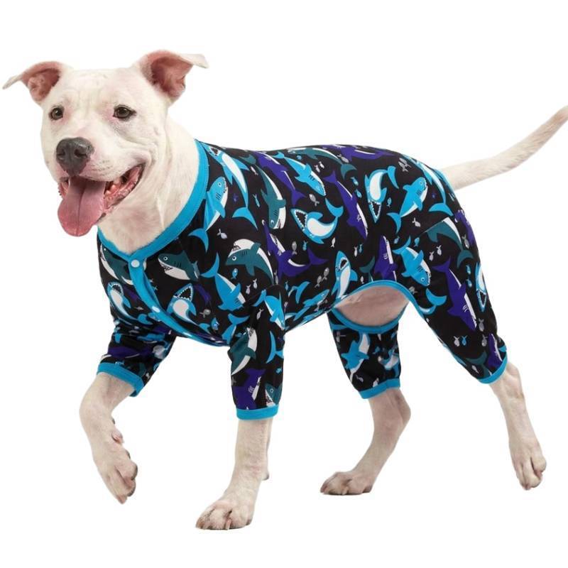 lot 45352 image: Dog Pitbull Clothes for Dogs - Pet Anxiety Relief, Anti-Shedding Dog Pajamas, Lightweight Stretchy Fabric, Whale Hello There White Print, Pitbull Pajamas, Pitbull Clothes All Season 3XL - Retail $33