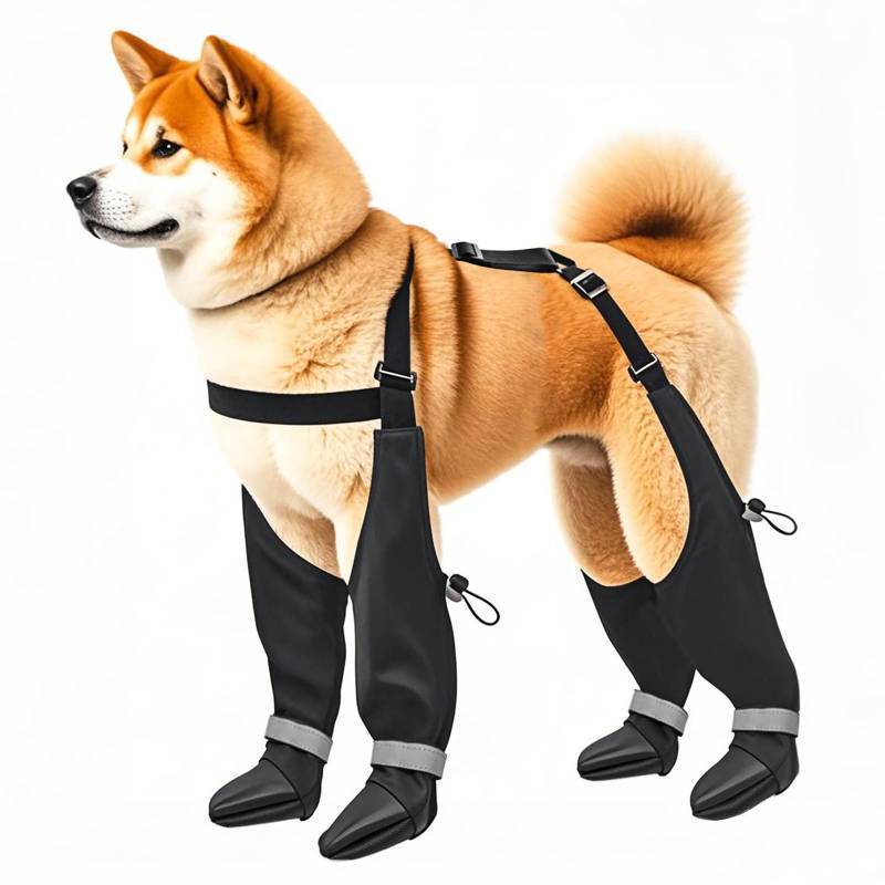 lot 45353 image: Suspender Dog Boots for Large Dogs, Tall Waterproof Dog Rain Booties, Anti-Slip Snow Dog Shoes Leggings, Adjustable Paws Protector for Outdoor Dogs Walking Hiking (L) - Retail $30