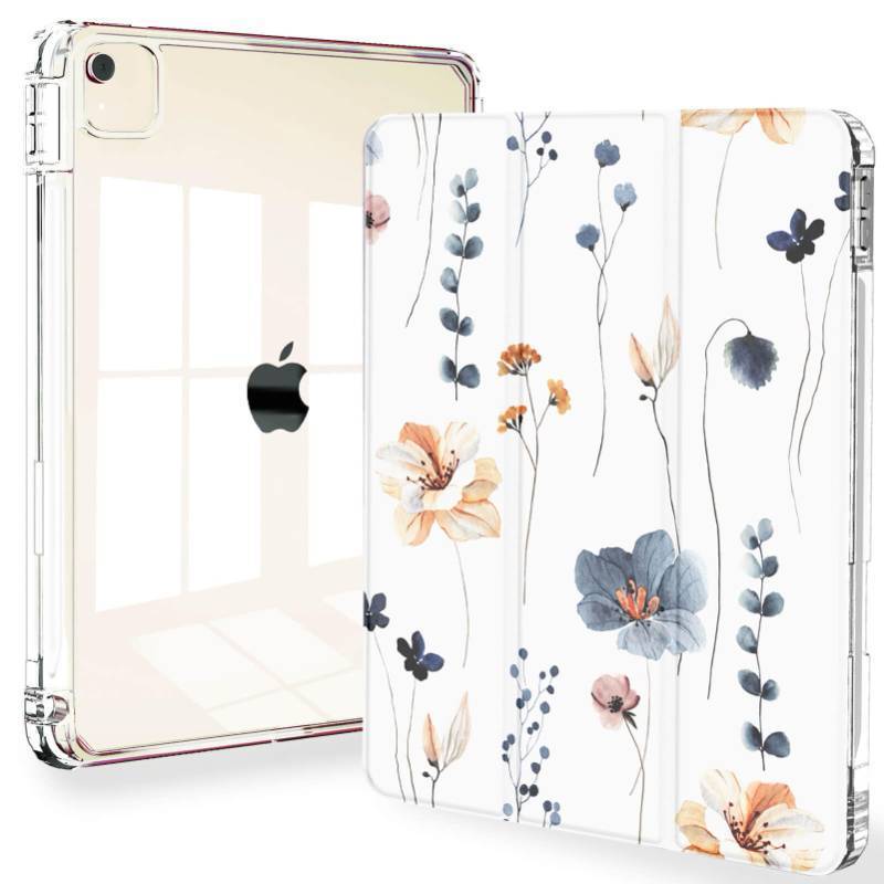 lot 45357 image: iPad Air 13 Inch Case M4 2026M3 2025M2 2024, Slim iPad Pro 12.9 Inch 6th5th4th Generation 202220212020 Case Clear Back Cover with Auto Sleep & Pencil Holder, Simple Flowers - Retail $22