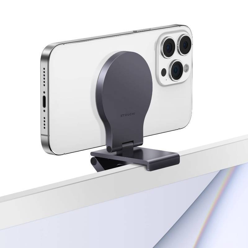 lot 45358 image: Continuity Camera Mount for Desktop Monitor, iMac Compatible iPhone Webcam Mount with Mag-Safe for Mac Desktops and Displays, Apple TV 4K - Retail $23