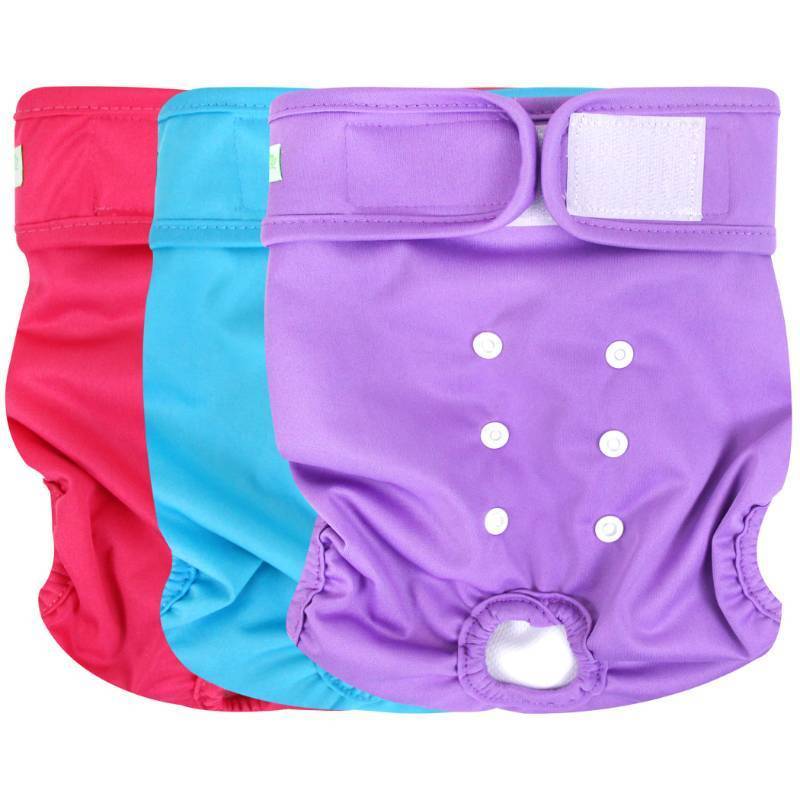lot 45395 image: Washable Reusable Premium Female Dog Diapers, Medium Large Small Dog Doggie Puppy & Doggy Diapers Female, Period Panties in Heat (Pack of 3, Medium) - Retail $13