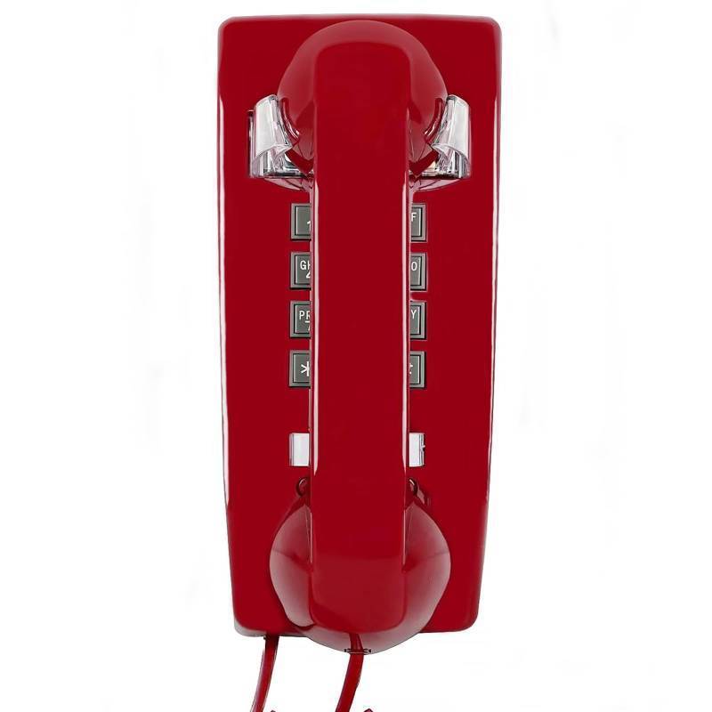 lot 45401 image: Wall Phone with Retro Design, Corded Wall Mounted Phone, Crisp Mechanical Ringer, Easy to Install, Wall Telephone, Perfect for Kitchen,Living Room & Bedroom (Red) - Retail $30