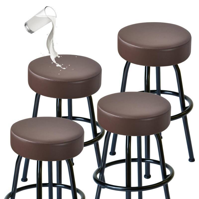 lot 45417 image: Bar Stool Covers Round Set of 4, Waterproof PU Bar Stool Seat Covers with Elastic Bands, Bar Stool Chair Covers Washable Stool Slipcover for 16-18 Inch - Coffee - Retail $30