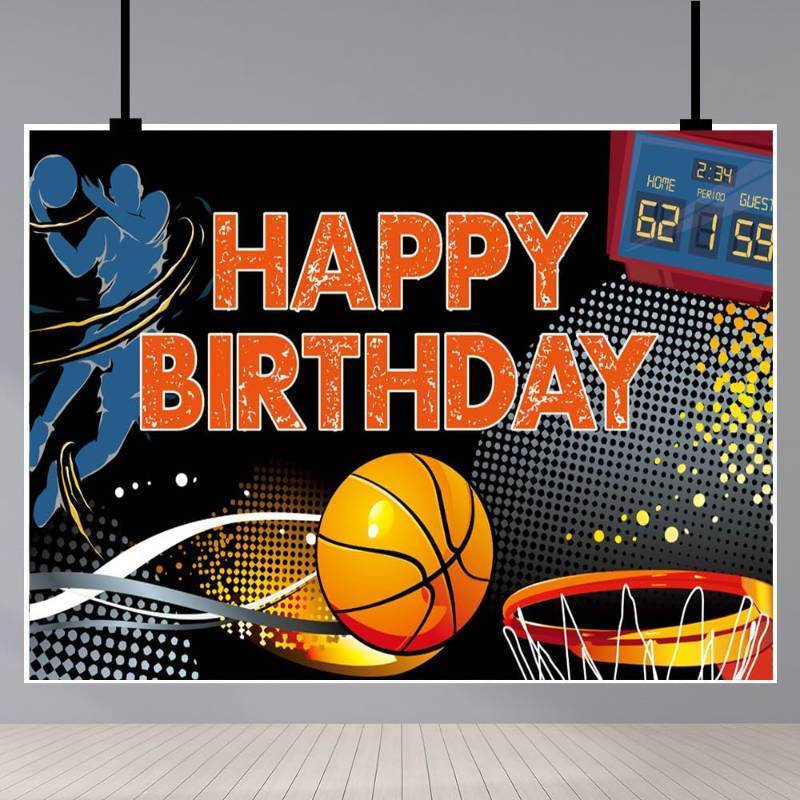 lot 45423 image: Basketball Court Style Birthday Backdrop for Boys 5x3ft All-Star Sports Party Decor for Kids, Happy Birthday Hoops Theme Photo Booth Cake Table Banner 59x36 inch(Polyester) - Retail $9