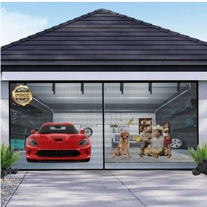 Garage Door Screen for 2 Car Garage 16x7FT, Magnetic Screen Garage with Retractable Fiberglass Mesh and Heavy Duty Weighted Bottom, Easy Assembly & Pass - Retail: $33