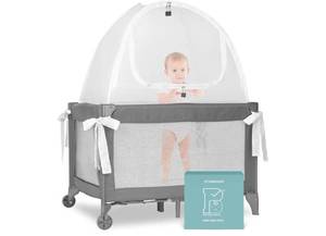 lot 36748 image: Mini Crib and Pack and Play Tent, Net Canopy to Keep Baby from Climbing Out, Breathable Mesh with Auto-Lock Zipper and Latch, Safety Tent for Travel and Sleep. - Retail $30