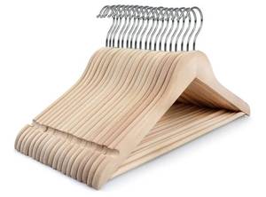 lot 36752 image: Unfinished Natural Wooden Hangers 18 Pack-360° Swivel Hook and Smoothly Cut Shoulder Notches-Premium Wood Clothes Hangers  - Retail $26
